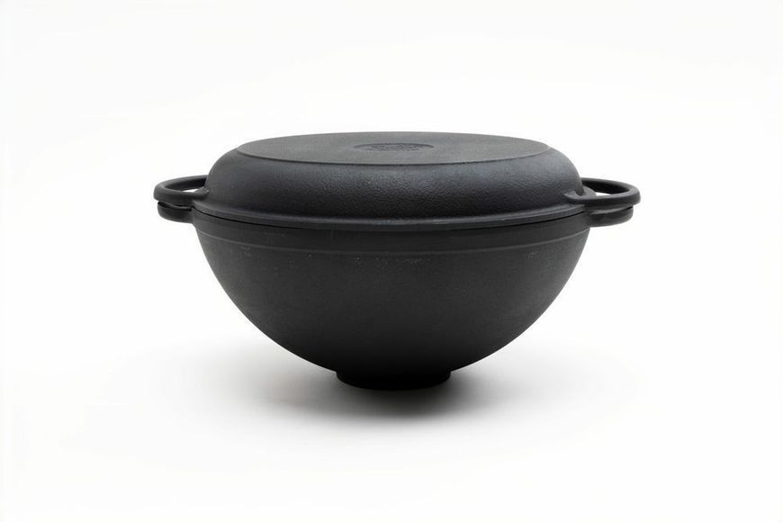 Кастрюля WOK чавунна 8 л 340х155 мм з чавунною кришкою-сковородою ТМ СИТОН  3415W-KS фото